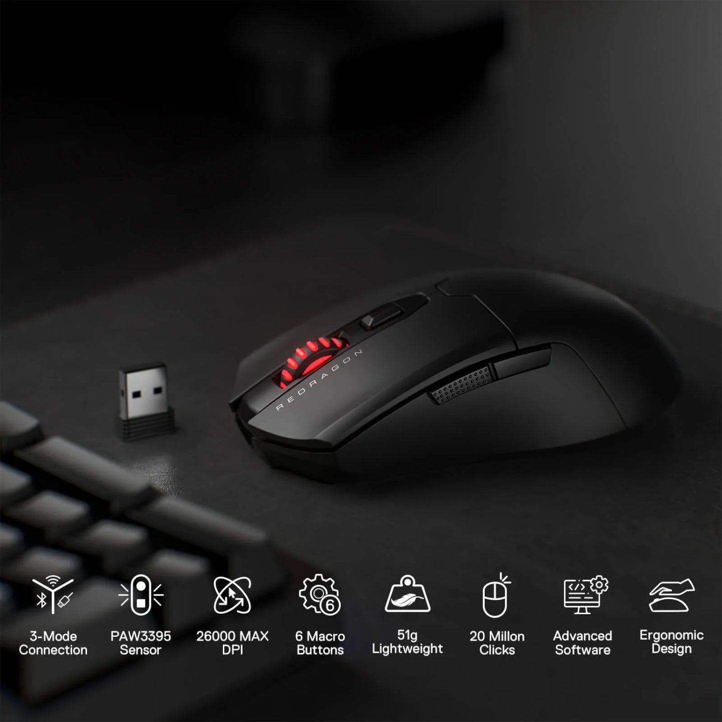 Redragon FYZU M995 PRO Wireless Gaming Mouse – Black